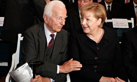 Former German President Richard von Weizsaecker with Angela Merkel