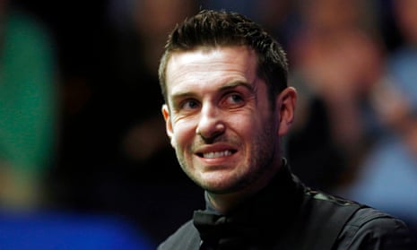 Defending champion Mark Selby grimaces after making hard work of his first-round match at the Crucib