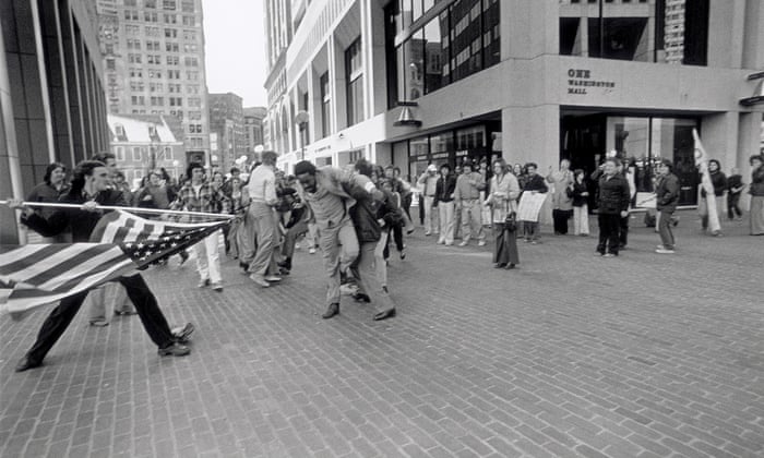 Caption from The Guardian: Ted Landsmark (centre): ‘I had a sense that something really significant had happened.’ Boston, April 5, 1976. Photograph: stanleyformanphotos.com