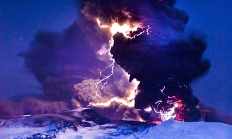Erupting Eyjafjallajökull volcano, Iceland