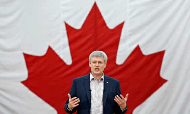 Canada's PM Harper delivers a speech to supporters in Ottawa