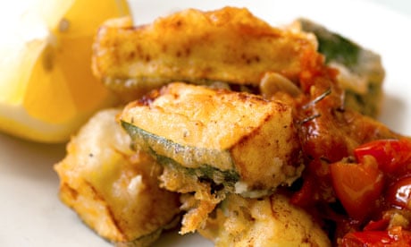 Nigel Slater's courgette fritters with tomato and rosemary