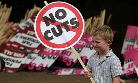 young boy protests against pension cuts