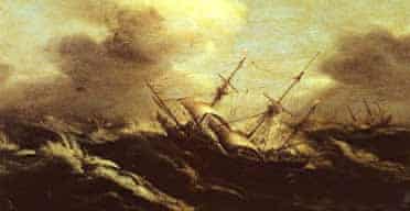A painting of the Sussex sinking off Gibraltar in 1694
