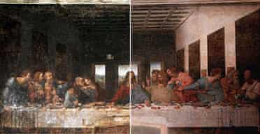 Leonardo's Last Supper, before (left) and after (right) restoration in 1999