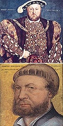 Portrait of Henry VIII (top) by Holbein (self-portrait, bottom)