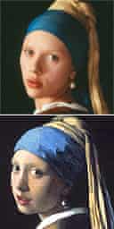 Scarlett Johansson and the girl with a pearl earring in Vermeer's painting