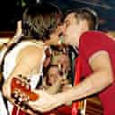 Carl Barat and Pete Doherty performing at an impromptu gig in Chatham, Kent