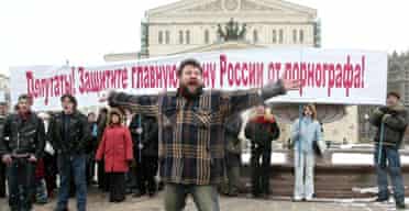 Protesters outside the Bolshoi