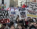 British students protest in central London against government plans to triple tuition fees