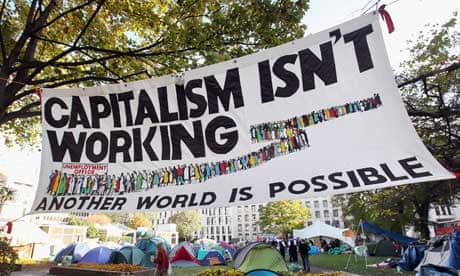 A banner reading 'Capitalism isn't working' at the Occupy London Stock Exchange protest