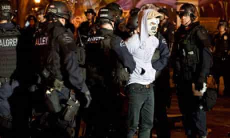 LA Police deployed against protesters from the Occupy LA encampment outside City Hall in Los Angeles