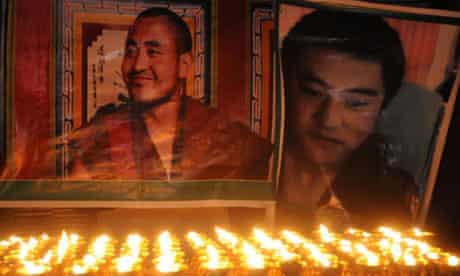 A shrine to two Tibetan monks who set themselves on fire recently in protest against Chinese rule
