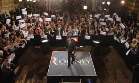Mitt Romney leaves the podium in Milwaukee, Wisconsin