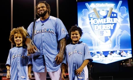 PRINCE FIELDER RECEIVES MLB ALL-STAR TROPHY WITH SONS BY HIS SIDE