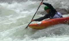 Brit Joe Morley battles raging torrents during the Extreme Kayak World Championship