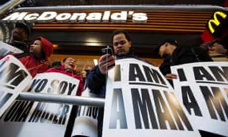 Demonstrators outside McDonald's in Times Square, New York