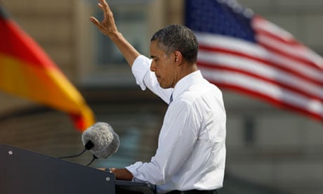 US president Barack Obama at the Brandenburg Gate