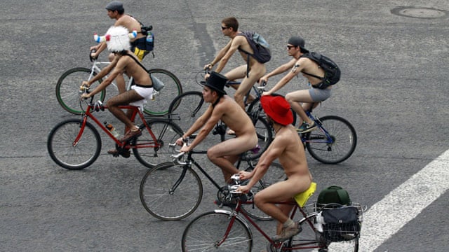 Hundreds of cyclists strip off to take part in World Naked Bike Ride Day on...