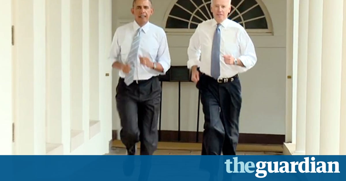 Obama Jogging Barack Obama and Joe Biden jog through White House – video | US news ...