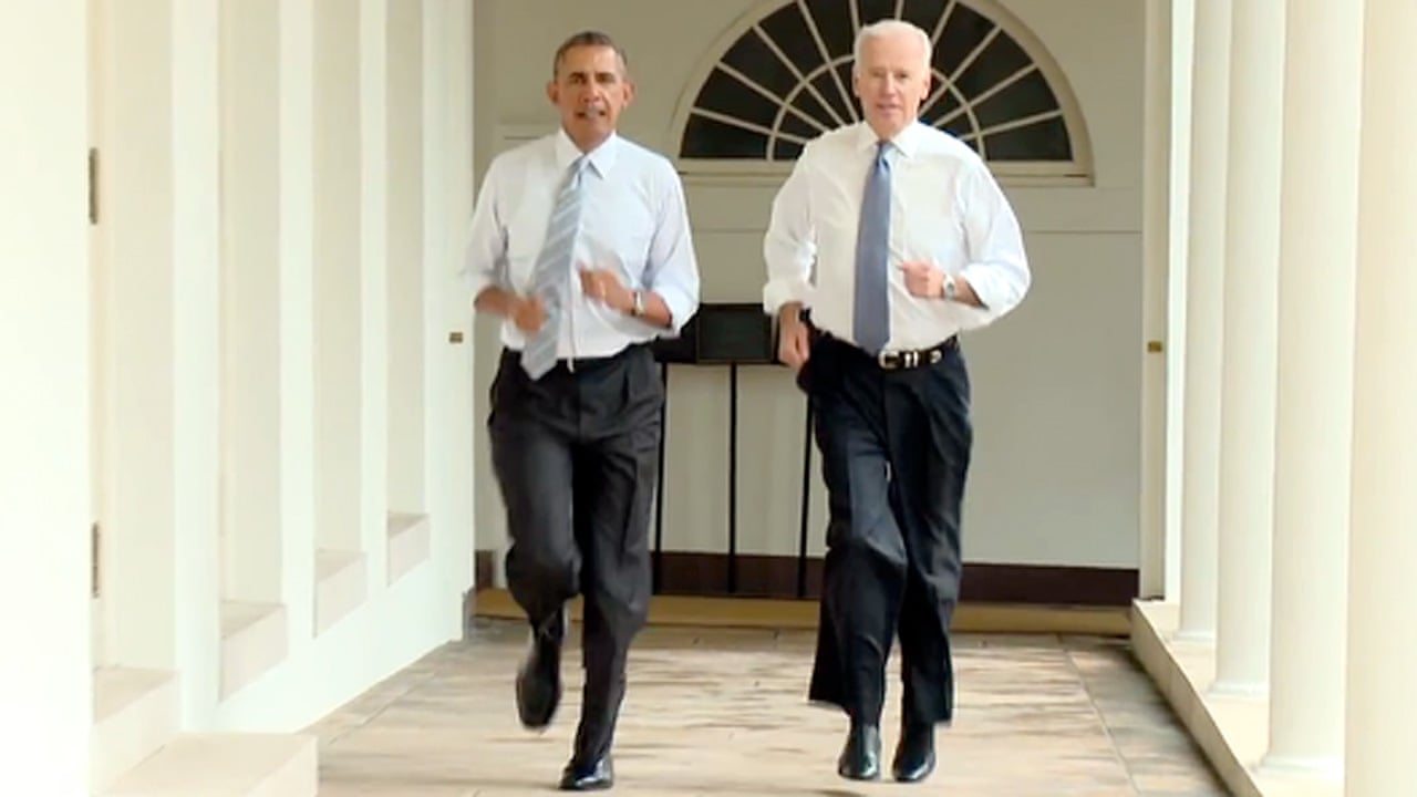 Barack Obama And Joe Biden Jog Through White House Video Us News The Guardian