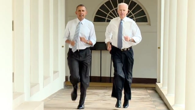Barack Obama And Joe Biden Jog Through White House Video Us News The Guardian