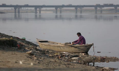 Rubbish on the side of the river Ganges. The number of polluted rivers in India has more than doubled over the past five years.