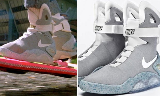 Marty McFly's self-tying shoes, as seen in Back to the Future II (left) and Nike's real-life version