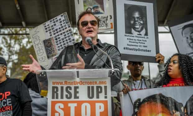 Quentin Tarantino speaking at anti-police brutality protest in October in New York.