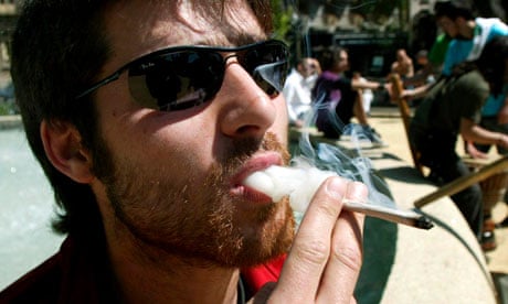 A cannabis smoker in Porto, Portulgal, during a march in favour of legalising drugs