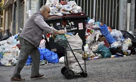 rubbish piles up in Athens streets