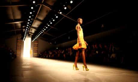 Model on the runway at London fashion week