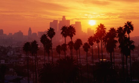USA, California, Los Angeles skyline, sunset