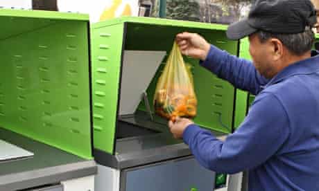 South Korean man using food waste disposal unit