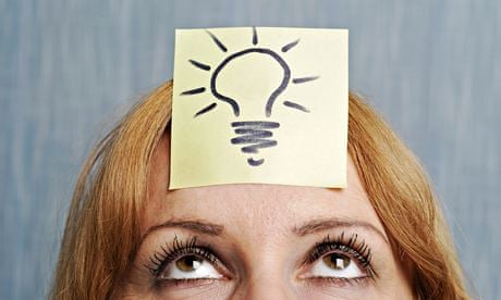 Ideas, Woman with a Drawing of a Lightbulb on Her Head.