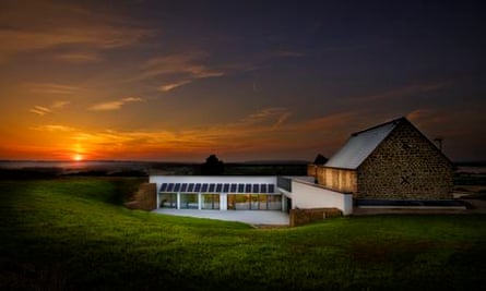 Sun setting over Underhill House - a UK eco home