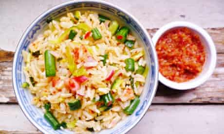 Malaysian vegetable and herb rice salad (nasi ulam)