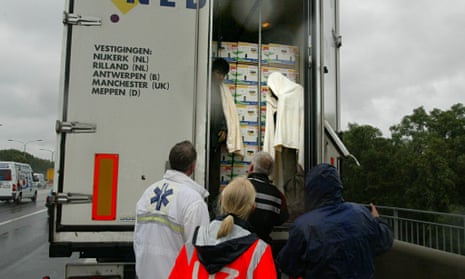 human trafficking victims in back of lorry