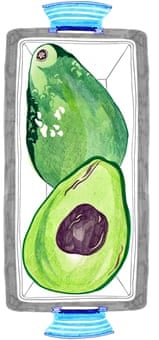 The Lunch Box:L an illustration of a halved avocado in a lunch box – because that's what it's about.