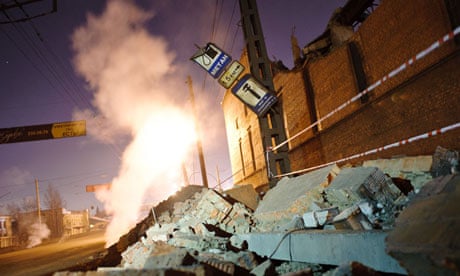 Aftermath of meteor shower in Chelyabinsk, Russia 