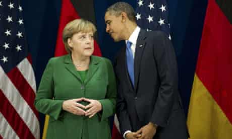 US President Barack Obama talks with German Chancellor Angela Merkel ahead of G20 Summit 