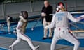 Critic Michael Billington with members of the British women's Olympic fencing team