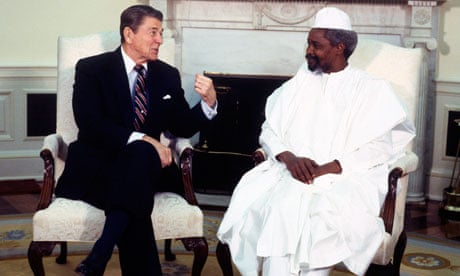 President Ronald Reagan welcomes the President of Chad, Hissene Habre