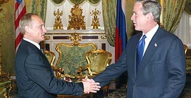 Russian president Vladimir Putin (right), and US president George Bush