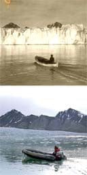 Top: the Blomstrandbreen glacier in Kongsfjorden in 1919; bottom: the same glacier in 2002