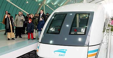 World's first passenger Transrapid Maglev high speed train at a station in China