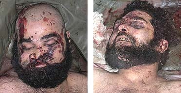 The bodies of Uday (left) and Qusay Hussein