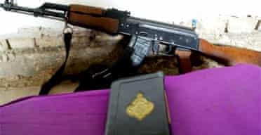 A gun and the Koran in an Iraqi insurgent's base in Falluja
