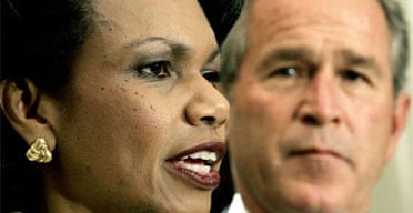 George Bush and Condoleezza Rice at the announcement of her appointment as Secretary of State