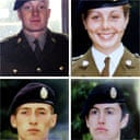 Deepcut victims (top L-R): Private James Collinson, Private Cheryl James, Private Sean Benton, Private Geoff Gray